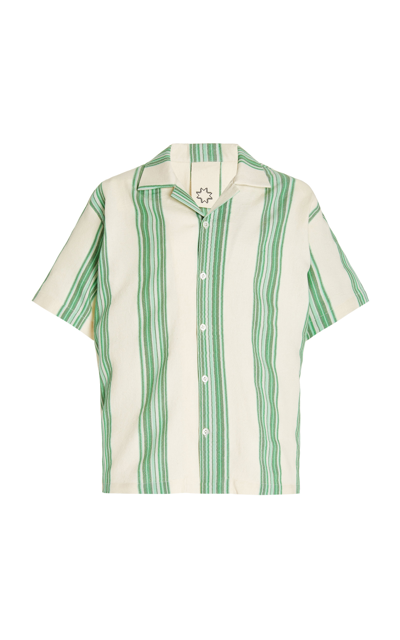 Shop Marrakshi Life Women's Exclusive Oversized Striped Cotton Camp-collar Shirt In Green