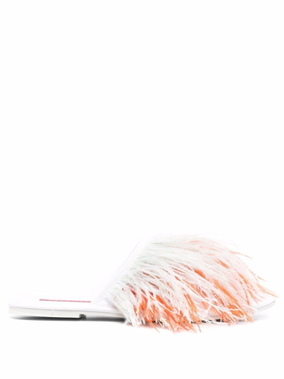 Shop La Doublej Feather Embellished Slippers In White