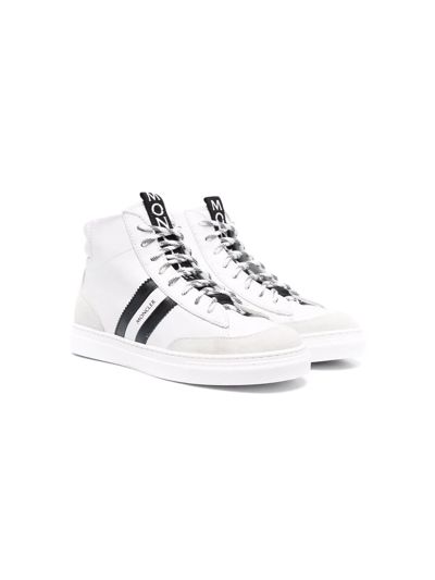 Shop Moncler Teen Logo-tape Detail Hi-top Sneakers In White