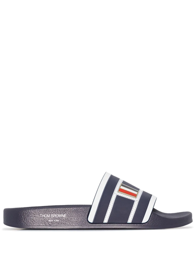 Shop Thom Browne Rwb-stripe Slip-on Slides In Blue