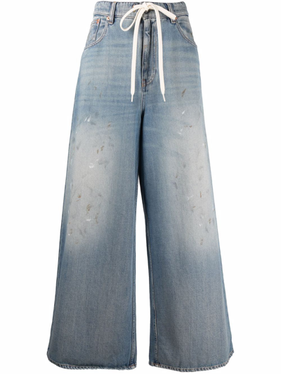 Shop Mm6 Maison Margiela Distressed Wide-leg Jeans In Blue