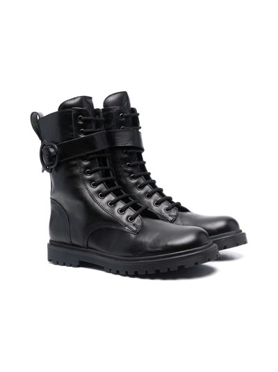 Shop Moncler Teen Carinne Lace-up Combat Boots In Black