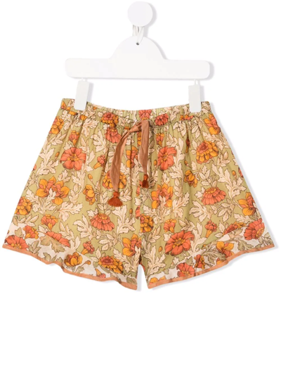 Shop Zimmermann Floral-print Cotton Shorts In Green