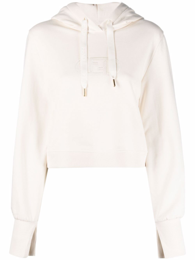 Shop Fendi Logo-print Pullover Hoodie In Neutrals