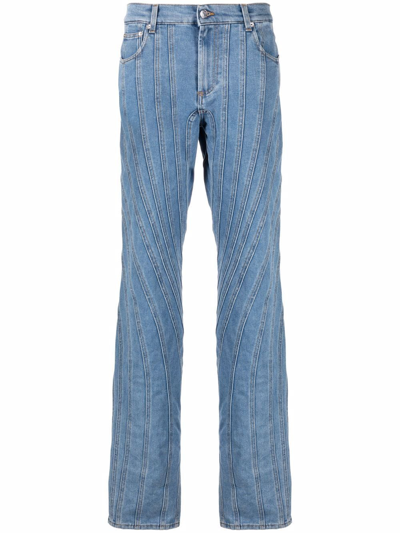 Shop Mugler Panelled Straight-leg Jeans In Blue