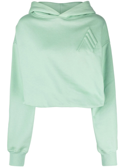 Shop Attico Cropped Embroidered-motif Hoodie In Green