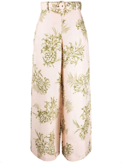 Shop Zimmermann Pineapple-print Wide-leg Trousers In Pink