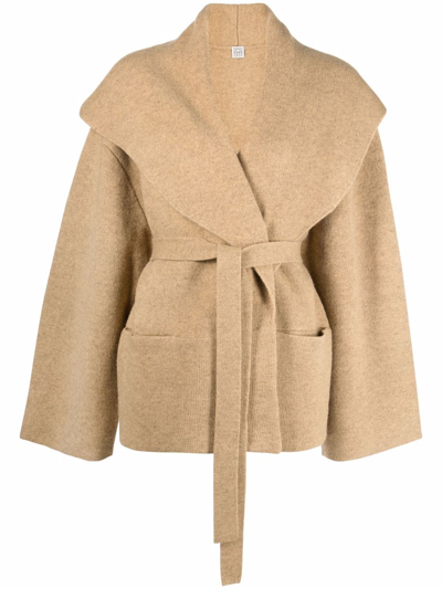 Shop Totême Oversized Lapels Belted Cardigan In Neutrals