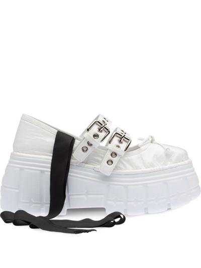 Shop Miu Miu Naplak Leather Flatform Ballerinas In White