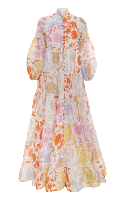 Shop Zimmermann Women's Postcard Patchwork Silk-linen Maxi Dress In Floral
