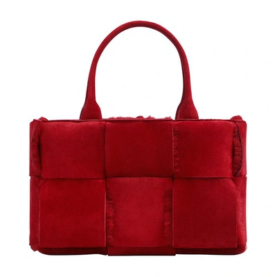 Shop Bottega Veneta Arco Tote Bag In Dark Red Gold