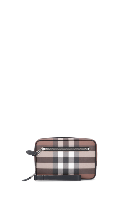 Shop Burberry Pouch With Tartan Pattern In Brown