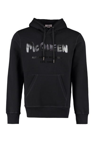 Shop Alexander Mcqueen Logo Cotton Hoodie In Black
