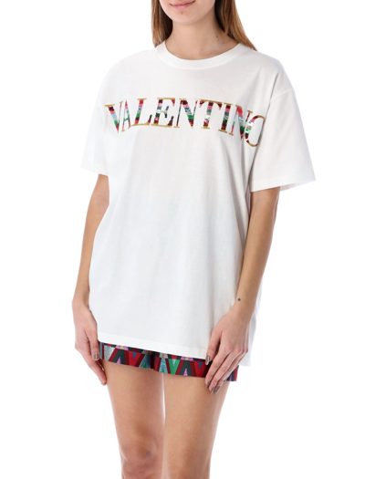 Shop Valentino Sequin Logo T-shirt In White