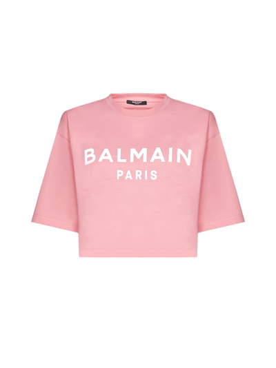Shop Balmain T-shirt In Rose Saumon Blanc