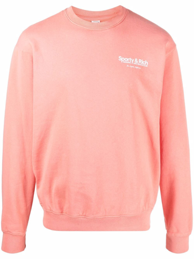 Shop Sporty And Rich Club Logo-print Crew-neck Sweatshirt In Pink