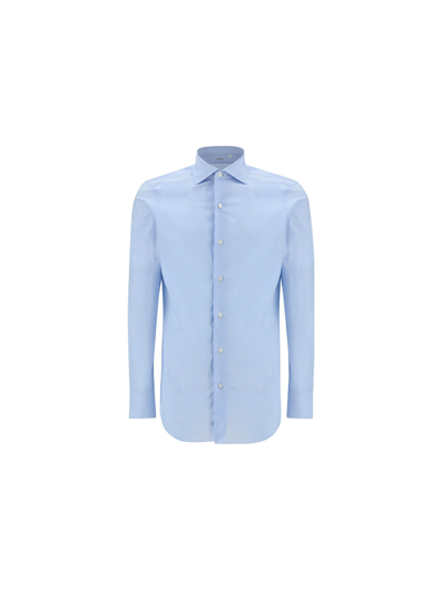 Shop Finamore Men's Light Blue Other Materials Shirt