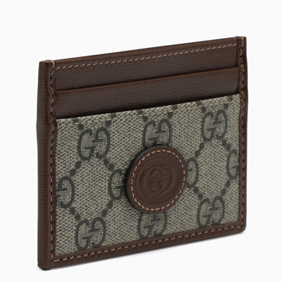 Shop Gucci Fabric And Leather Gg Redit Card Holder In Beige