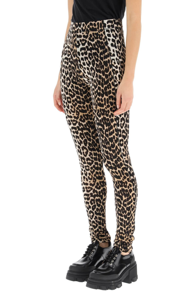 Shop Ganni Leopard Print Leggings In Mixed Colours