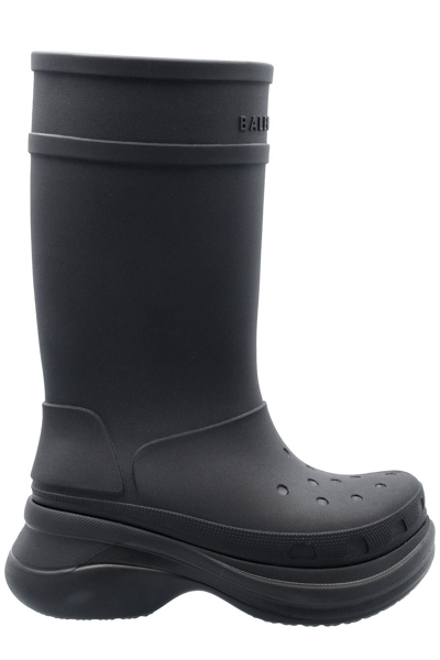 Shop Balenciaga X Crocs Logo Debossed Boots In Black