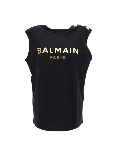 Shop Balmain Tops In Noir Oro