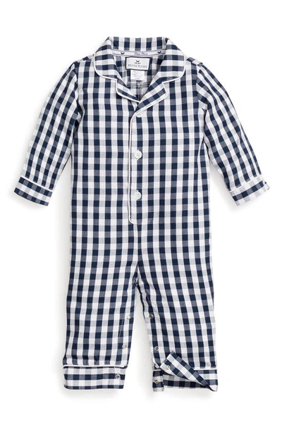 Shop Petite Plume Gingham Romper In Navy