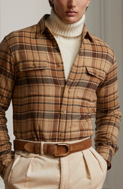 Shop Ralph Lauren Plaid Cotton Flannel Shirt In Classic Camel Multi Plaid