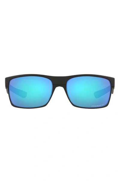 Shop Oakley 60mm Polarized Square Sunglasses In Matte Black/ Prizm Sapphire