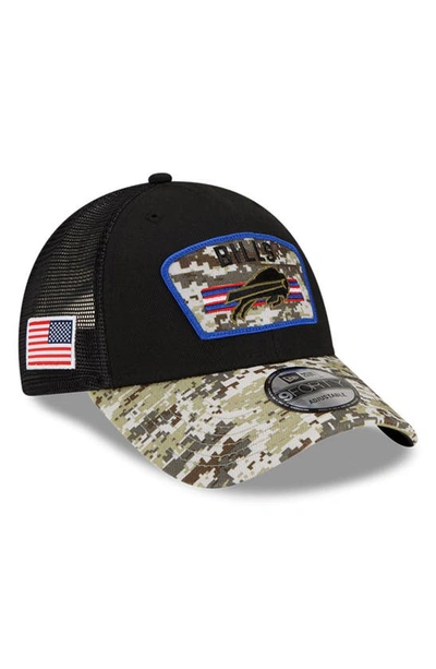 Shop New Era Black/camo Buffalo Bills 2021 Salute To Service Trucker 9forty Snapback Adjustable Hat