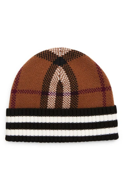 Shop Burberry Check Jacquard Cashmere Beanie In Dark Birch Brown