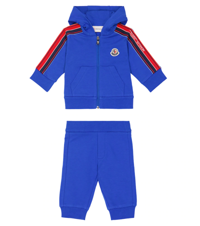 Shop Moncler Baby Cotton Hoodie And Sweatpants Set In Blue