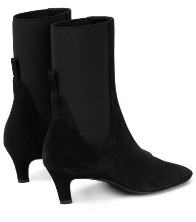 Totême Square Pointed-toe Ankle Kitten-heel Boots In Black Suede