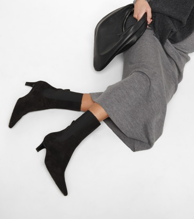 Totême Square Pointed-toe Ankle Kitten-heel Boots In Black Suede