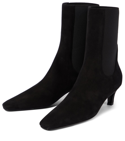 Totême Square Pointed-toe Ankle Kitten-heel Boots In Black Suede