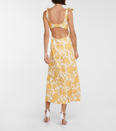 ZIMMERMANN POSTCARD FLORAL LINEN MIDI DRESS P00624443
