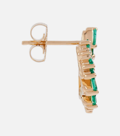 Suzanne Kalan Izzy Sideway Spiral 18kt Gold Earrings With Emeralds And Diamonds In Emerald