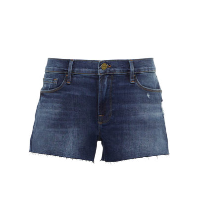Frame Le Cut Off Mid-rise Fitted Raw Hem Denim Shorts In Azure