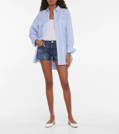 Frame Le Cut Off Mid-rise Fitted Raw Hem Denim Shorts In Azure