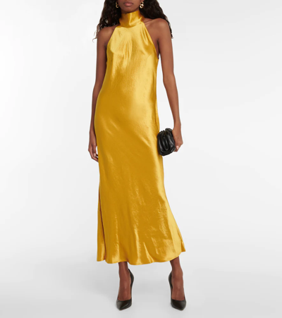 Shop Galvan Sienna Satin Maxi Dress In Sun