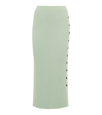 Shop Tory Burch High-rise Wool-blend Midi Skirt In Clear Mint