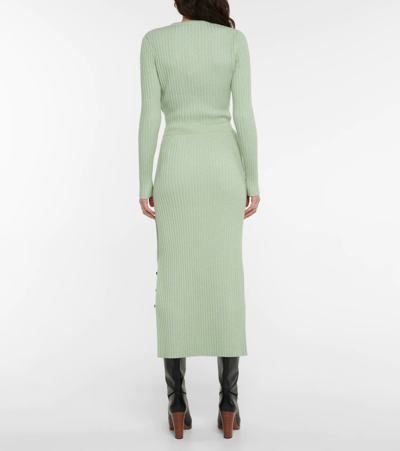 Shop Tory Burch High-rise Wool-blend Midi Skirt In Clear Mint