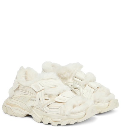 Shop Balenciaga Track Faux Fur-lined Sandals In Beige/beige Fur