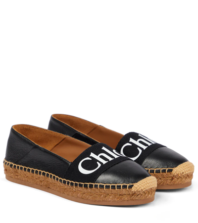 Shop Chloé Woody Leather Espadrilles In Black