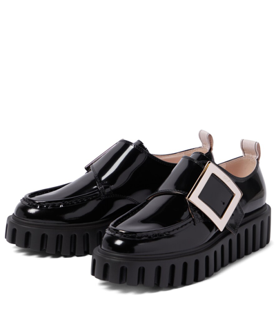 Shop Roger Vivier Viv' Go-thick Patent Leather Platform Loafers In Nero