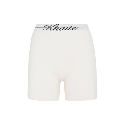 Shop Khaite Script Logo Intarsia Bike Shorts In White