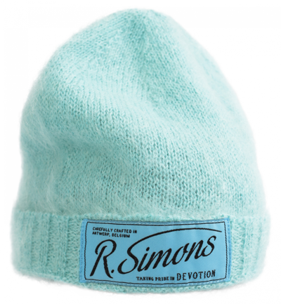 Raf Simons Patched Knitted Beanie In Blue