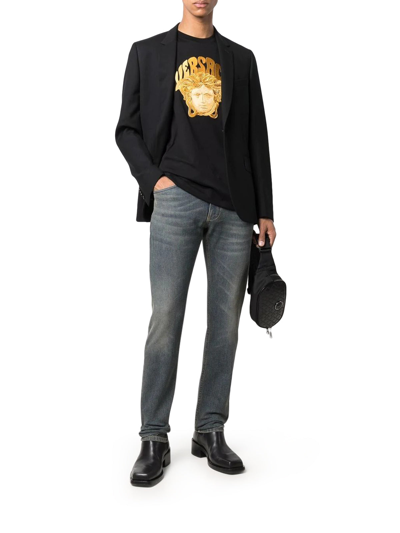 Shop Versace Medusa-embroidered Cotton T-shirt In Black