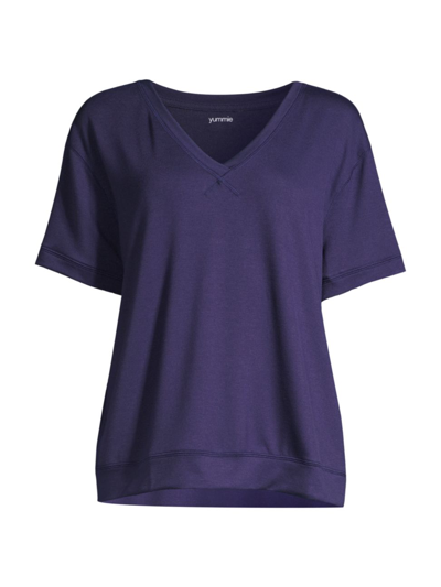 Shop Yummie Women's V-neck French Terry T-shirt In Eclipse