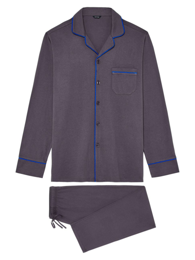 Shop Hom 2-piece Long-sleeve Piped Pajama Set In Anthracite