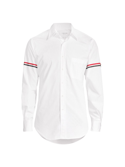 Shop Thom Browne Men's Poplin Grosgrain Armband Button-down Shirt In White